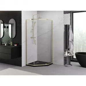 MEXEN - Exo sprchovací kút päťboký krídlový 80 x 80, transparent, zlato 812-080-080-50-00