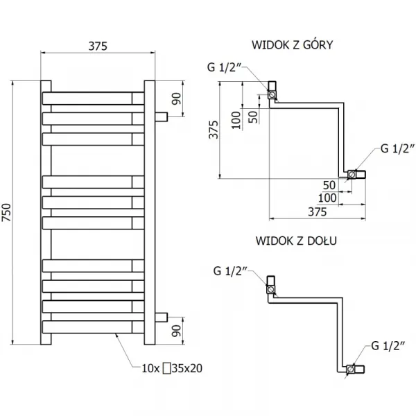 MEXEN - Loop vykurovací rebrík/radiátor 750 x 375 mm, 413 W, čierna W129-0750-350-00-70