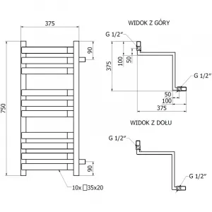 MEXEN - Loop vykurovací rebrík/radiátor 750 x 375 mm, 413 W, čierna W129-0750-350-00-70