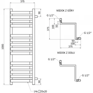 MEXEN - Loop vykurovací rebrík/radiátor 1000 x 375 mm, 572 W, čierna W129-1000-350-00-70