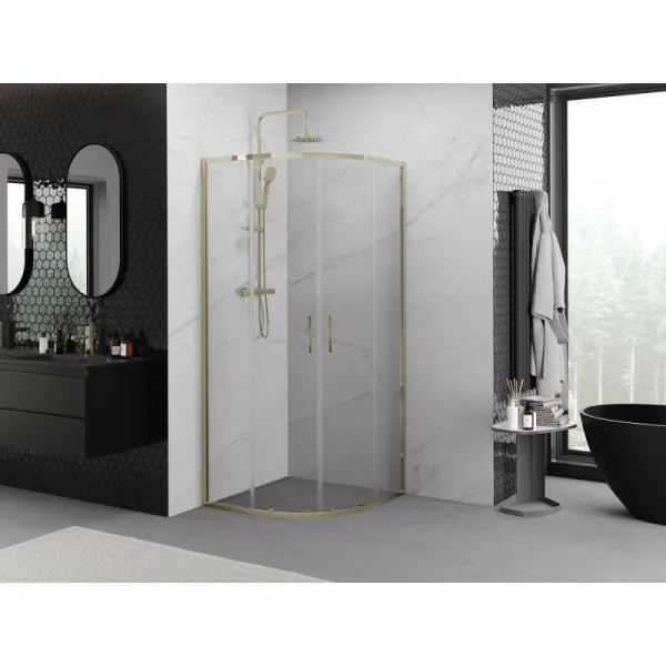 MEXEN - Exo štvrťkruhový posuvný sprchovací kút 100 x 100, transparent, zlato 8132-100-100-50-00