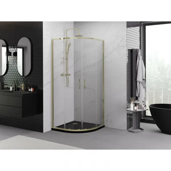 MEXEN - Exo štvrťkruhový posuvný sprchovací kút 100 x 100, transparent, zlato 8132-100-100-50-00