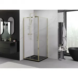 MEXEN/S - Exo sprchovací kút, posuvné dvere 95 x 95, transparent, zlato 8151-095-095-50-00