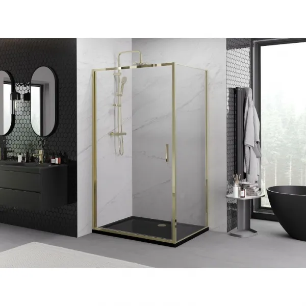 MEXEN/S - Exo sprchovací kút dvere krídlové 80 x 85, transparent, zlato 817-080-085-50-00