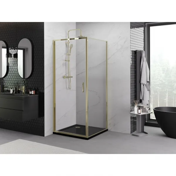 MEXEN/S - Exo sprchovací kút dvere krídlové 80 x 80, transparent, zlato 817-080-080-50-00