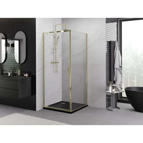 MEXEN/S - Exo sprchovací kút dvere krídlové 80 x 80, transparent, zlato 8181-080-080-50-00