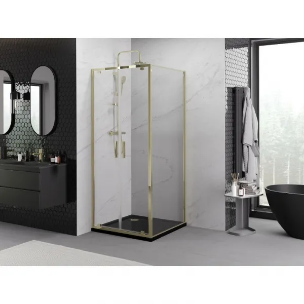 MEXEN/S - Exo sprchovací kút dvere krídlové 80 x 80, transparent, zlato 8182-080-080-50-00
