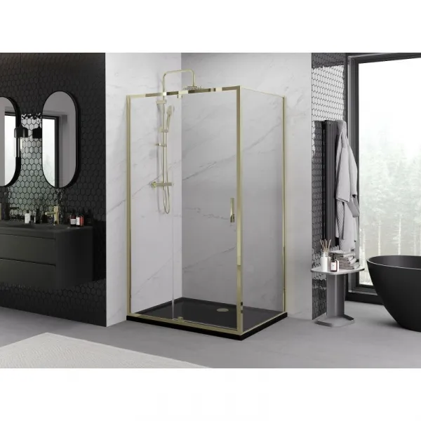 MEXEN/S - Exo sprchovací kút dvere krídlové 155 x 100, transparent, zlato 819-155-100-50-00
