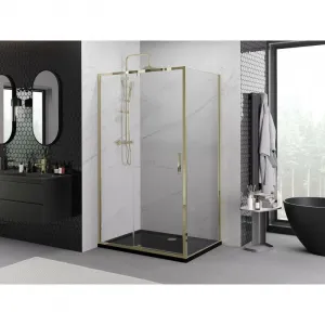 MEXEN/S - Exo sprchovací kút dvere krídlové 155 x 100, transparent, zlato 819-155-100-50-00