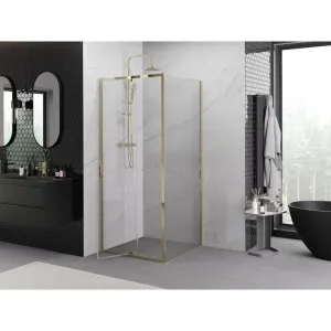 MEXEN/S - Exo sprchovací kút dvere krídlové 100 x 100, transparent, zlato 819-100-100-50-00