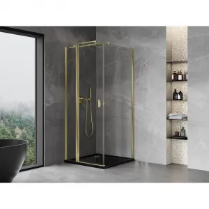 MEXEN/S - Mist T sprchovací kút dvere krídlové 70 x 70, transparent, zlato 8A4T-070-070-50-00