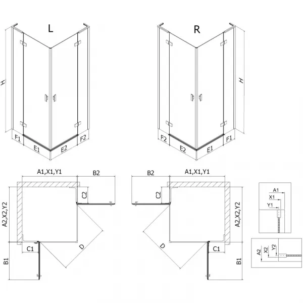 MEXEN/S - Mist HL Duo sprchovací kút dvere krídlové 80 x 80, transparent, chróm 8A5L-080L-080P-01-00