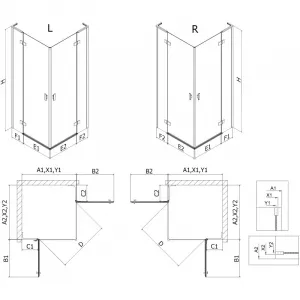 MEXEN/S - Mist HL Duo sprchovací kút dvere krídlové 80 x 80, transparent, chróm 8A5L-080L-080P-01-00
