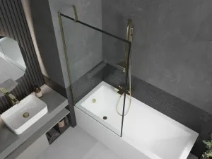 MEXEN/S - Next vaňová zástena FIX 90 x 150, čierna dekor, zlatá 895-090-000-00-70-50