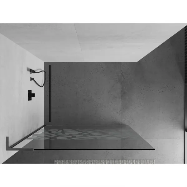 MEXEN/S - Kioto L Sprchová zástena WALK-IN 110 x 200, biely vzor, grafit kartáčovaná 800-110-103-66-85