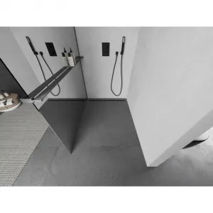 MEXEN/S - Kioto+ L Sprchová zástena WALK-IN s poličkou a držiakom uterákov 80 x 200, zrkadlová, grafit kartáčovaná 800-080-123-66-50