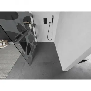 MEXEN/S - Kioto+ L Sprchová zástena WALK-IN s poličkou a držiakom uterákov 110 x 200, biely vzor, grafit kartáčovaná 800-110-123-66-97