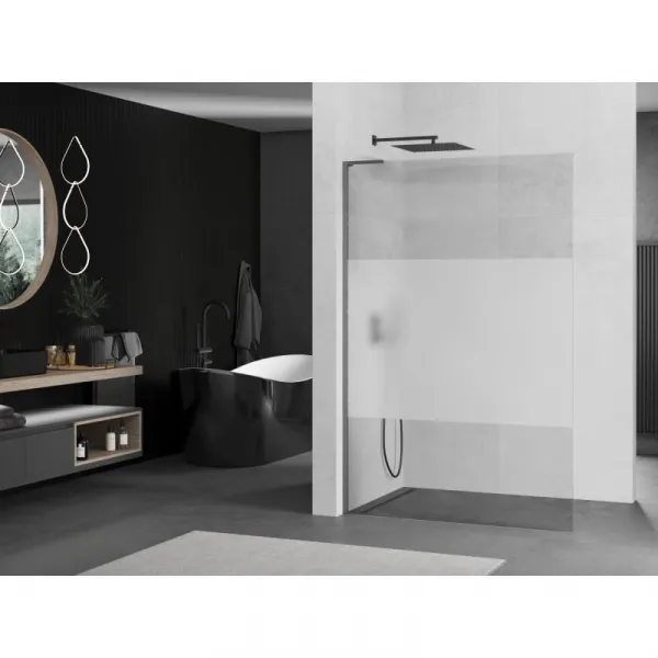MEXEN/S - Kioto L Sprchová zástena WALK-IN 80 x 200, transparent/dekor, grafit kartáčovaná 800-080-103-66-35
