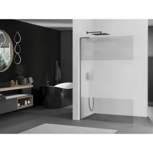 MEXEN/S - Kioto L Sprchová zástena WALK-IN 80 x 200, transparent/dekor, grafit kartáčovaná 800-080-103-66-35