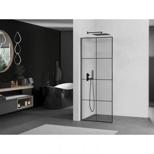 MEXEN/S - Kioto L Sprchová zástena WALK-IN 80 x 200, čierny vzor, grafit kartáčovaná 800-080-103-66-77