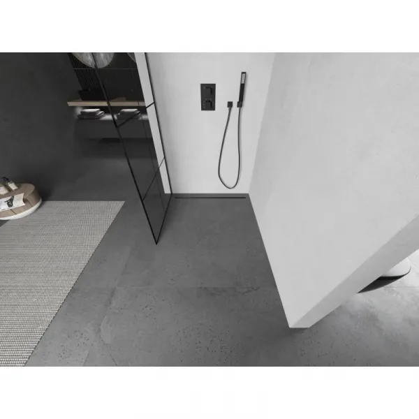 MEXEN/S - Kioto L Sprchová zástena WALK-IN 80 x 200, čierny vzor, grafit kartáčovaná 800-080-103-66-77