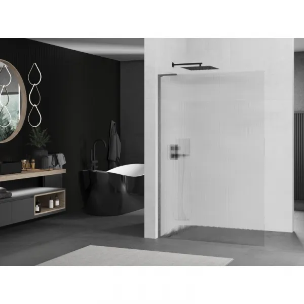 MEXEN/S - Kioto L Sprchová zástena WALK-IN 100 x 200, prúžky, grafit kartáčovaná 800-100-103-66-09
