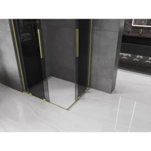 MEXEN/S - Velar L Duo sprchovací kút, posuvné dvere 90 x 80, grafit, zlato kartáčovaná 871-090-080-02-43-55