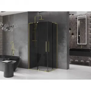 MEXEN/S - Velar L Duo sprchovací kút, posuvné dvere 90 x 80, grafit, zlato kartáčovaná 871-090-080-02-43-55