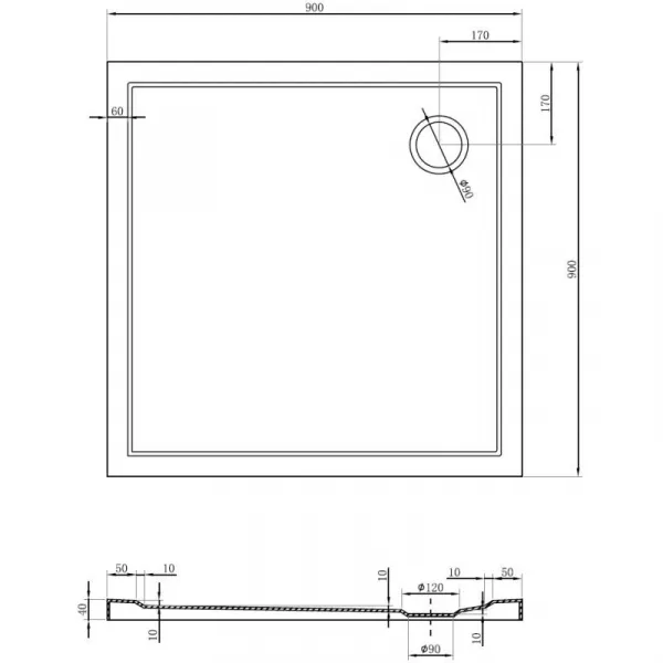 MEXEN - Flow Sprchová vanička štvorcová slim 90 x 90, čierna mat 46S709090