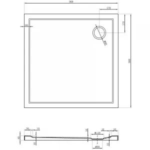 MEXEN - Flow Sprchová vanička štvorcová slim 90 x 90, čierna mat 46S709090
