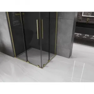 MEXEN/S - Velar L Duo sprchovací kút, posuvné dvere 90 x 80, grafit, zlato kartáčovaná 871-090-080-02-43-55