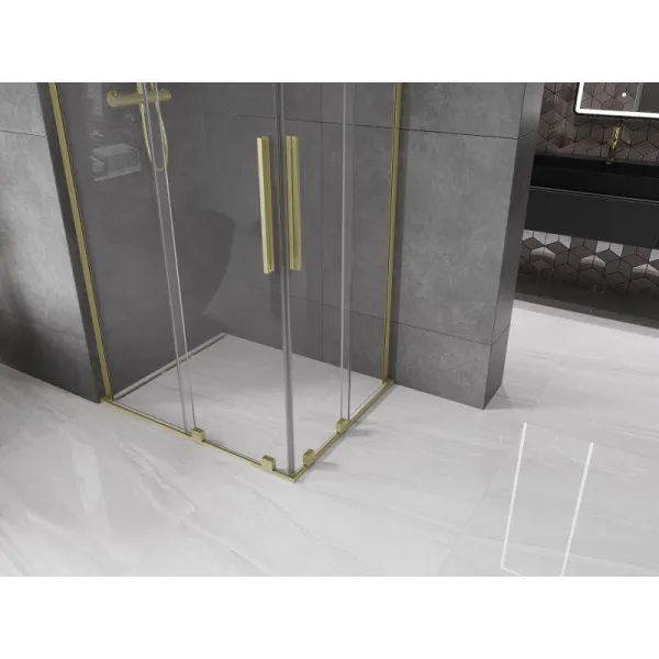 MEXEN/S - Velar L Duo sprchovací kút, posuvné dvere 100 x 90, transparent, zlato kartáčovaná 871-100-090-02-03-55