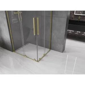 MEXEN/S - Velar L Duo sprchovací kút, posuvné dvere 100 x 90, transparent, zlato kartáčovaná 871-100-090-02-03-55