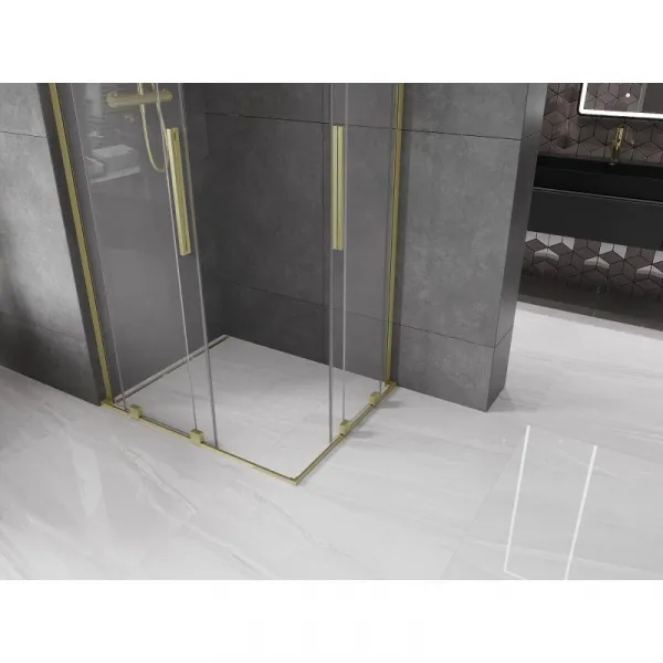 MEXEN/S - Velar L Duo sprchovací kút, posuvné dvere 100 x 90, transparent, zlato kartáčovaná 871-100-090-02-03-55