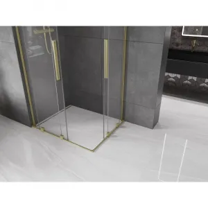 MEXEN/S - Velar L Duo sprchovací kút, posuvné dvere 100 x 90, transparent, zlato kartáčovaná 871-100-090-02-03-55