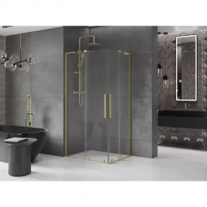 MEXEN/S - Velar L Duo sprchovací kút, posuvné dvere 100 x 90, transparent, zlato kartáčovaná 871-100-090-02-03-55