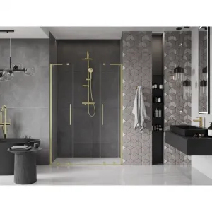 MEXEN/S - Velar L Duo posuvné sprchové dvere 150, transparent, zlatá kartáčovaná 871-150-003-02-55