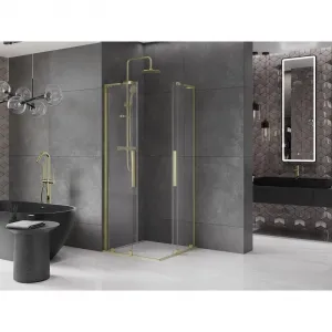 MEXEN/S - Velar L Duo sprchovací kút, posuvné dvere 100 x 100, transparent, zlato kartáčovaná 871-100-100-02-03-55