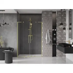 MEXEN/S - Velar L Duo posuvné sprchové dvere 150, transparent, zlatá kartáčovaná 871-150-003-02-55