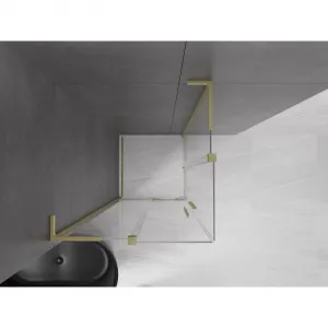 MEXEN/S - Velar L Duo sprchovací kút, posuvné dvere 100 x 100, transparent, zlato kartáčovaná 871-100-100-02-03-55