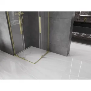 MEXEN/S - Velar L Duo sprchovací kút, posuvné dvere 90 x 90, transparent, zlato kartáčovaná 871-090-090-02-03-55