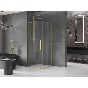 MEXEN/S - Velar L Duo sprchovací kút, posuvné dvere 80 x 80, transparent, zlato kartáčovaná 871-080-080-02-03-55