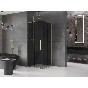 MEXEN/S - Velar L Duo sprchovací kút, posuvné dvere 90 x 90, grafit, zlato kartáčovaná 871-090-090-02-43-55