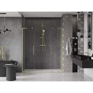 MEXEN/S - Velar L Duo posuvné sprchové dvere 170, transparent, zlatá kartáčovaná 871-170-003-02-55