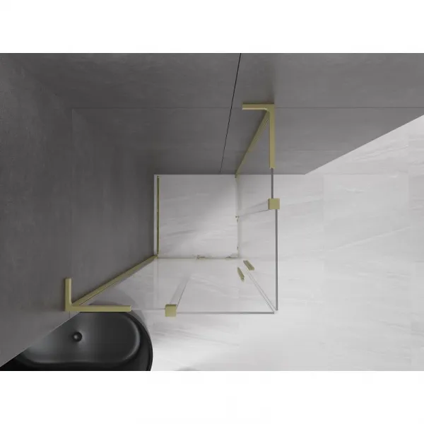 MEXEN/S - Velar L Duo sprchovací kút, posuvné dvere 80 x 80, transparent, zlato kartáčovaná 871-080-080-02-03-55