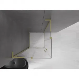 MEXEN/S - Velar L Duo sprchovací kút, posuvné dvere 80 x 80, transparent, zlato kartáčovaná 871-080-080-02-03-55