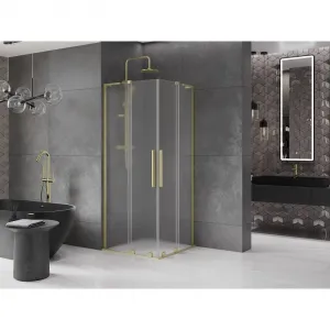 MEXEN/S - Velar L Duo sprchovací kút, posuvné dvere 100 x 100, dekor, zlato kartáčovaná 871-100-100-02-33-55