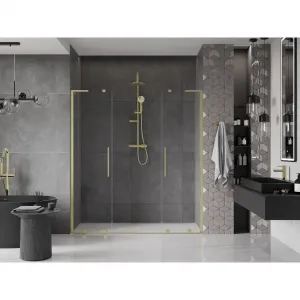 MEXEN/S - Velar L Duo posuvné sprchové dvere 200, transparent, zlatá kartáčovaná 871-200-003-02-55