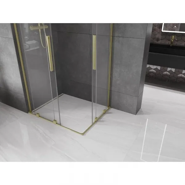 MEXEN/S - Velar L Duo sprchovací kút, posuvné dvere 90 x 80, transparent, zlato kartáčovaná 871-090-080-02-03-55