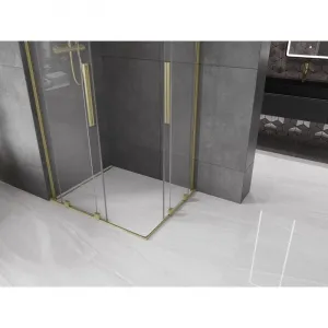 MEXEN/S - Velar L Duo sprchovací kút, posuvné dvere 90 x 80, transparent, zlato kartáčovaná 871-090-080-02-03-55